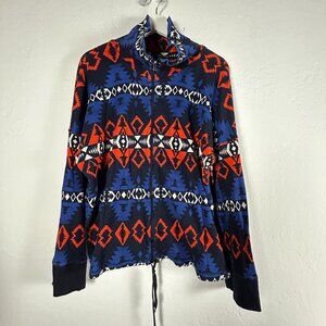 Lauren Ralph Lauren Active Womens Aztec Fleece Jacket 2X Blue & Red Cotton Zip U